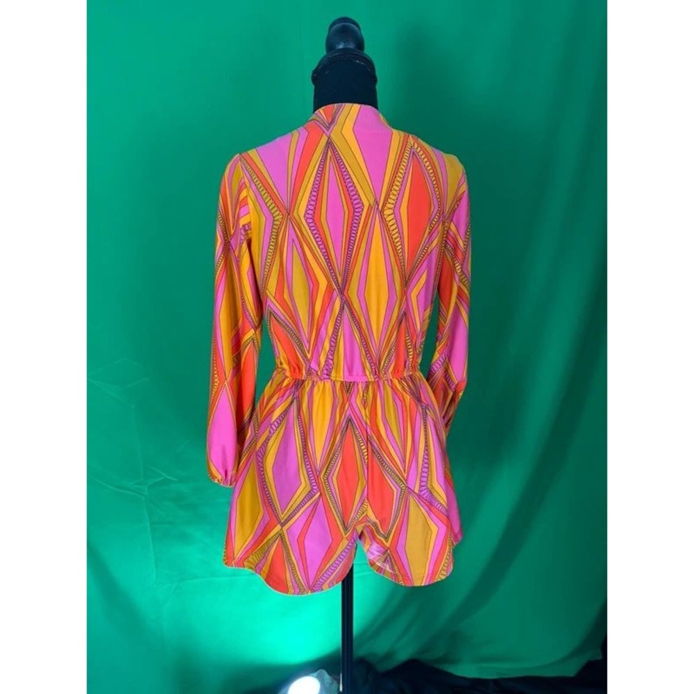 Jude Connally Romper XS Pink Orange Geometric Long Sleeve Stretch USA Made - Picture 2 of 11